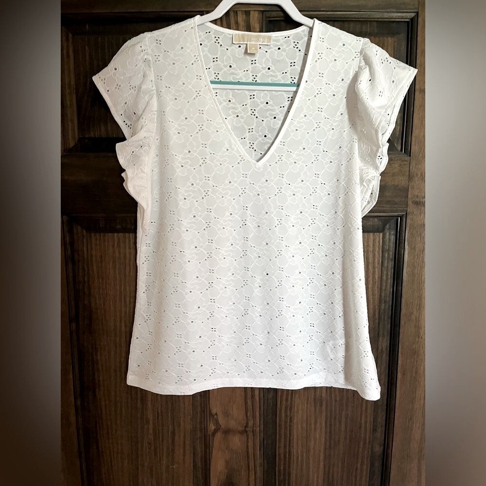 Michael Kors White/Off White Eyelet Top Womens Size Medium Shirt LIKE NEW